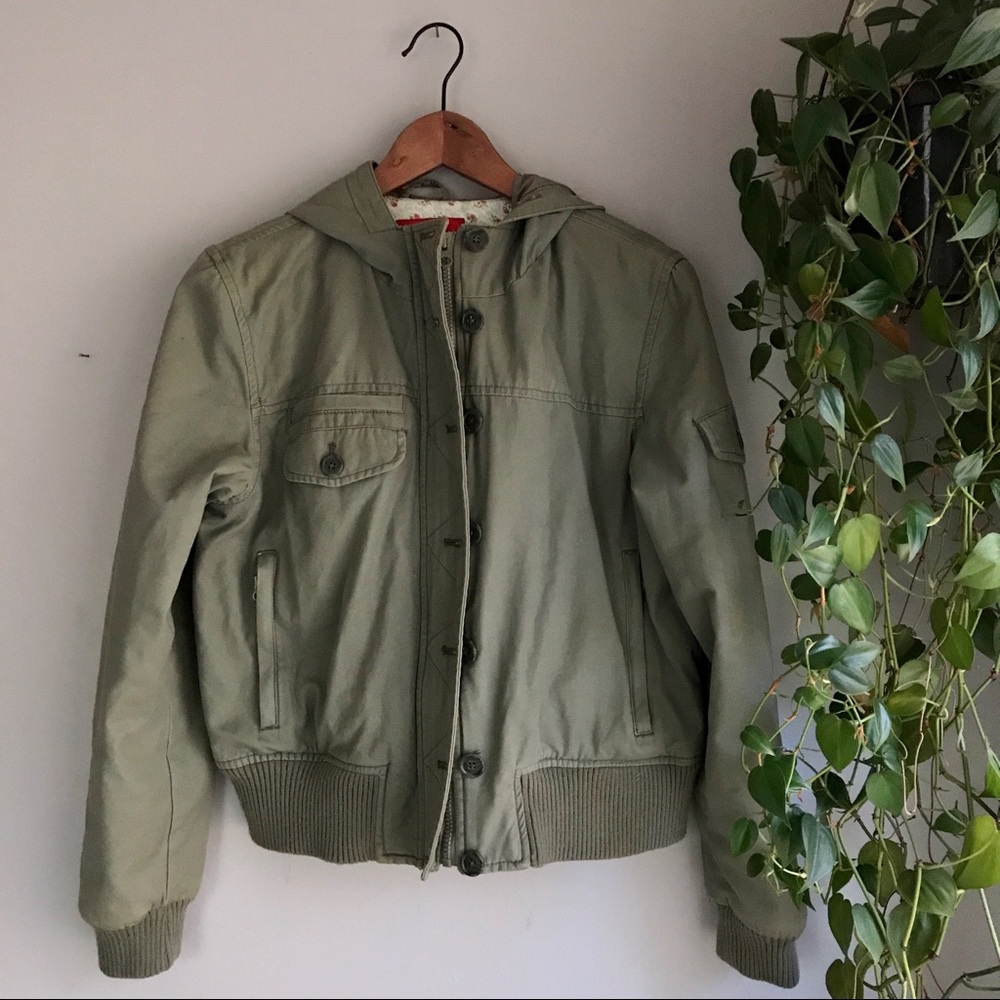 hooded army green bomber jacket
